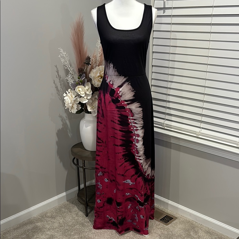 Black and Pink Tie-Dye Maxi Dress With Strappy Back